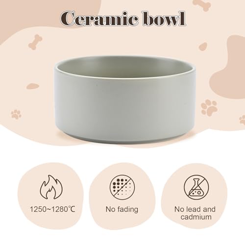 SPUNKYJUNKY Raised Ceramic Dog Bowls Set with Non-Slip Acacia Wood Stand for Medium Sized Dog(42.27 OZ, Gray) - color: Gray, size: 42.27 Oz
