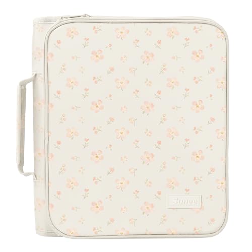 SUNEE Zippered Binder Bag with Handle, 2-Inch 3-Ring O-Ring, 500-Sheet Capacity, Includes Zip Pocket, 5-Tab Expanding File Folder, Multi-Pocket Organizer Binder for Middle School, Pink Little Flower - color: Pink Little Flower