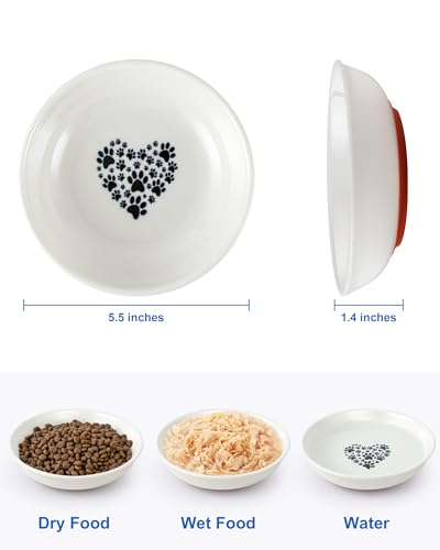 Ceramic Cat Bowl Whisker Friendly, Non-Slip Cat Food Bowls 3-Pack | Whisker Fatigue Cat Dishes, Shallow Wide Cat Plate, Lead-Free, Silicone Base, Microwave Dishwasher Safe, Wet Dry Food Water - color: 3 Packs