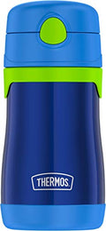 Thermos Baby 10 oz. Stainless Steel Bottle with pop-up straw, Navy with Lime - color: Navy with Lime, size: 10 Ounces