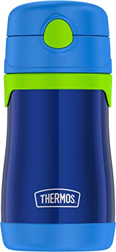 Thermos Baby 10 oz. Stainless Steel Bottle with pop-up straw, Navy with Lime - color: Navy with Lime, size: 10 Ounces