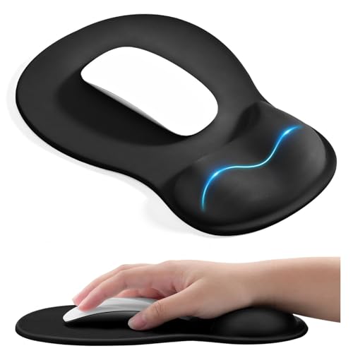 EooCoo Mouse Pad with Gel Wrist Rest, Ergonomic Mousepad Wrist Alignment | Middle Concave Design for Natural Wrist Alignment, Non-Slip Base Mousepad, Carpal Tunnel Relief, Office Desk Accessories - color: Black