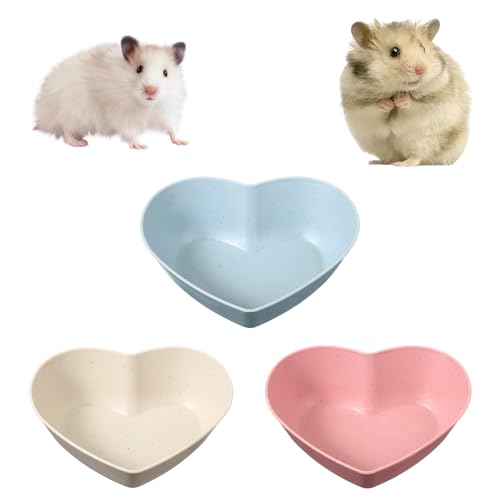3 Pcs Guinea Pig Food Bowl Heart Hamster Food Water Bowl Plate Plastic Anti-Turning Water Dish Gerbil Drinking Bowls for Dwarf Syrian Hedgehog Gerbil Small Animals Rat Rodent, 2.9“ x0.9“