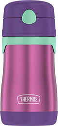 Thermos Baby 10 oz. Stainless Steel Bottle with pop-up straw, Purple with Teal - color: Purple with Teal, size: 10 Ounces
