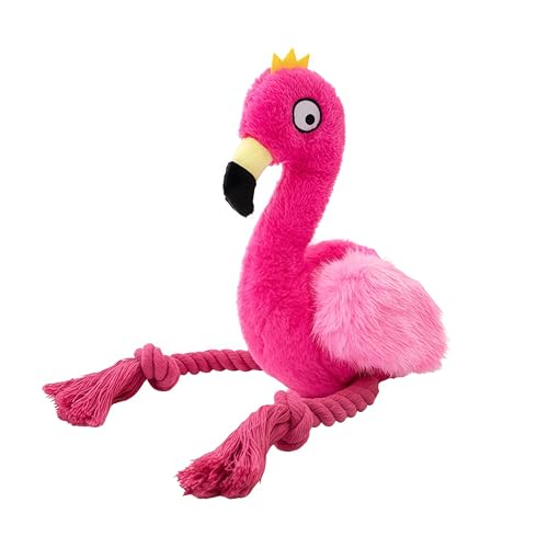 Plush Flamingo Dog Toy with Squeaker and Rope Legs for Small Dogs Puppies | Soft plush material with fun sounds, perfect for tugging, fetching, indoor play and bonding with your furry companion. - color: Pink Flamingo