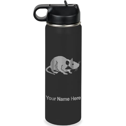 LaserGram Personalized 20oz Water Bottle, Rat (Black) | Engraved Gift, Vacuum Insulated Stainless Steel, Flip-Top Straw Lid, Laser Engraved With Your Name - color: Black, size: 20 Ounces