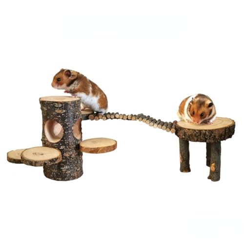 Wooden Hamster Platform Toy, Safe Wood Chinchilla Activity Playground Stand Ladder for Pet Guinea Pig Climbing Bridge Hamster Hideout