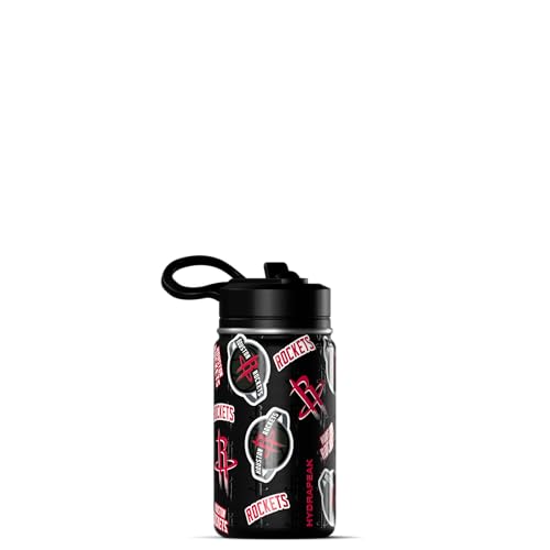 Hydrapeak NBA Officially Licensed Houston Rockets Mini 14oz Kids Stainless Steel Water Bottle with Straw Lid & Flexible Handle, Double Wall Insulated, Spill Proof, Perfect for Back to School - color: Houston Rockets