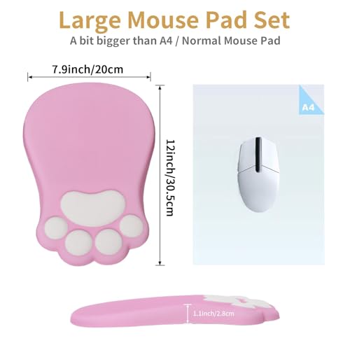L-SPOUTTO Ergonomic Mouse Pad with Wrist Rest,Cute Cat Paw Mousepad Wrist Support,Comfortable Massage Design Computer Pain Relief Mouse Pad with Non-Slip PU Base for Desk Laptop Gaming Office,Pink - color: Pink