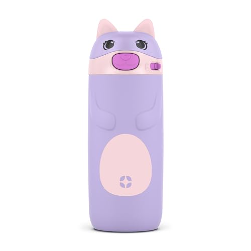Ello Ellies 12oz Stainless Steel Leakproof Kids Water Bottle, Cat | Insulated kids water bottle with straw, leakproof locking lid, carry handle, and stainless steel fun animal design for school - color: Cat, size: 12 Ounces