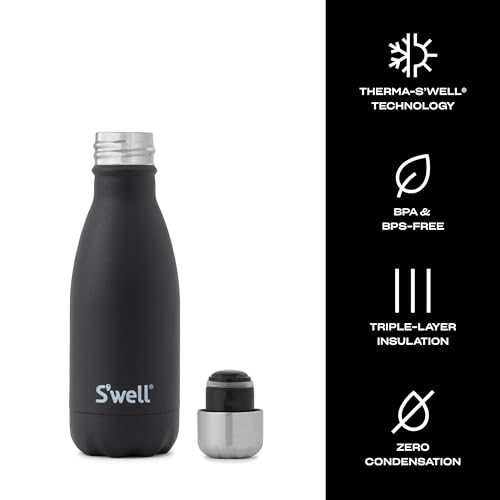 S'well Stainless Steel Water Bottle, 9oz, Onyx, Triple Layered Vacuum Insulated Containers Keeps Drinks Cold for 24 Hours and Hot for 12, BPA Free, Perfect for On the Go - color: Onyx, size: 9 Ounces