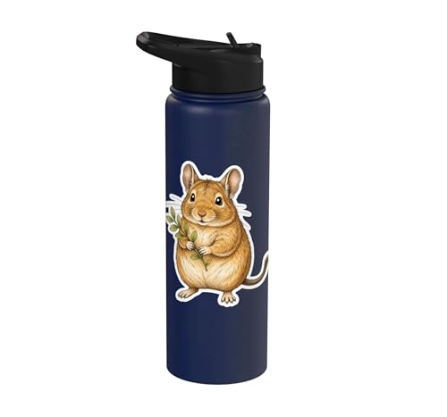 Degu With Leafy Branch Stainless Steel Insulated Water Bottle - color: Navy Blue