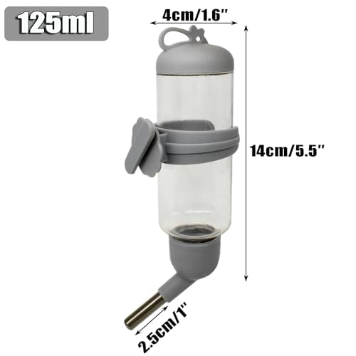 125ml Guinea Pig Water Bottle/Feeder for Hamsters/Hedgehogs/Gliders/Rabbit/mouses/Other Small Pets and Animals,Suitable for Cages, Boxes or Wall-Mounted (Grey, 125ml) - color: Grey