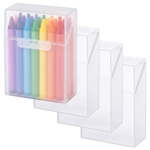 Clabby 4 Pcs Clear Plastic Crayon Boxes Hold 24 Count, Clear | Organizer Box, Case, Colorful, Portable Storage Holder with Snap Lid, for Boys Girls Kids School Classroom Home Art Supply - color: Clear