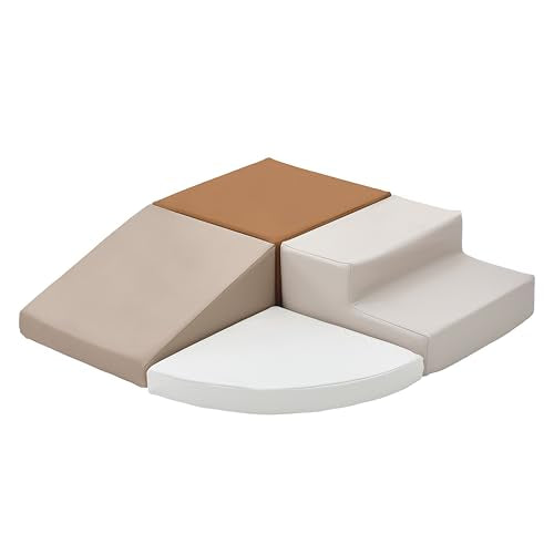 Sumbababy Toddler Climbing Toys Indoor 4 Piece Leather Foam Climbing Blocks for Babies Easy Clean Soft Play Set for Crawling Climbing and Sliding Nursery Playroom Living Room Neutral - style: Gray/Brown