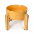 Ceramic Elevated Dog Bowl with Bamboo Stand, for Small & Medium Dog, Yellow - color: Yellow, size: Medium