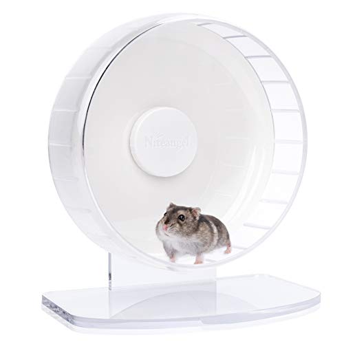 Niteangel Super-Silent Hamster Exercise Wheel: Quiet 8.2 inch Running Wheel | Can 9.1-11.8" Adjustable Height - No Bend Back Spinner Running for Dwarf Syrian Hamster Gerbils Mice Or Other Small Animal - color: White, size: Small