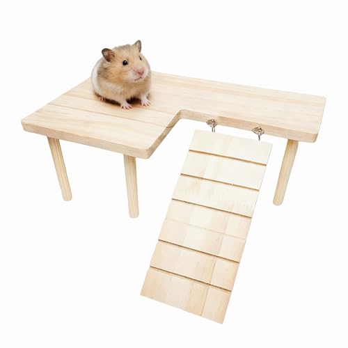Wooden Hamster Platform for Hamster Cage Accessories Climbing Toys Dwarf Syrian Hamster Gerbil Rat Mice Degus or Other Small Pets (Rectangle) - style: Rectangle