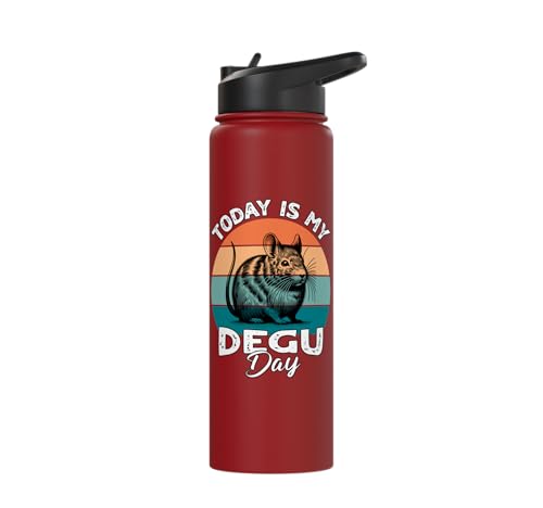 Funny Degu Stainless Steel Insulated Water Bottle - color: Red
