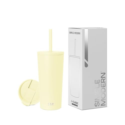 Simple Modern Iced Coffee Tumbler, Insulated | 20oz | Yellow | Reusable Stainless Steel Cup, Travel Mug, Water Bottle with Straw | Cupholder Friendly & Spill Resistant, Buttercup - color: -Buttercup, size: 20 Ounces