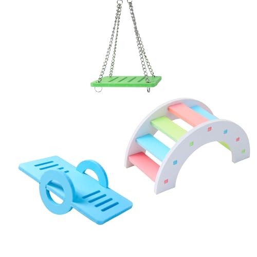 Hamster Toys, Rainbow Bridge & Swing & Seesaw Guinea Pig Toys Set DIY Rat Toys for Small Animals to Exercise and Have Fun (A, 3Pcs) - color: A