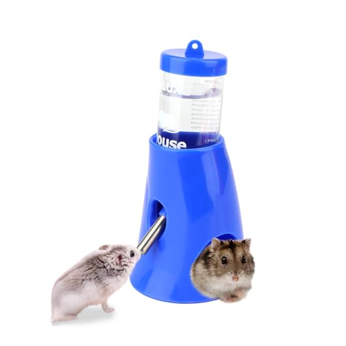 Hypeety Hamster Water Bottle with Hide Base No-Drip Water Dispenser, Blue | Leak-proof stainless steel nozzle, 2-in-1 with hideout , automatic feeder for hamsters/gerbils/mice, 2.71 fl oz/80ml, blue - color: Blue