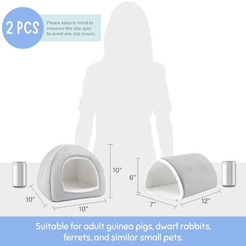 Guinea Pig Hideout & Tunnel Set, Soft Plush Washable Pet Bed | Ideal for Resting, Hiding & Exercising, Fits Guinea Pigs Dwarf Rabbits Ferrets Small Animals, Easy to Clean - color: Grey