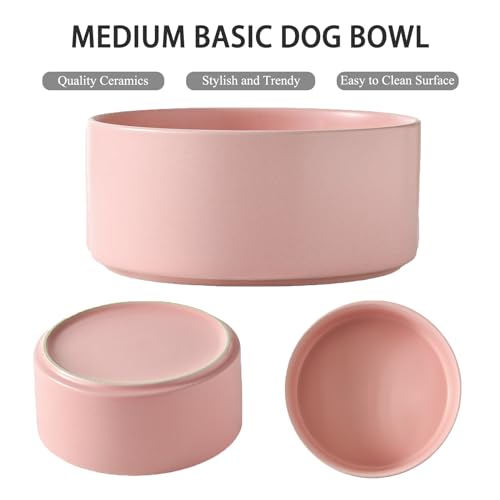 6'' Ceramic Dog Bowl - 30Oz Classic Dogs Food & Water Bowl for Small and Medium Breed Dogs, Heavy Duty Non-Slip Dog Dishes, Food Grade Stoneware Pet Bowl, Dishwasher & Microwave Safe, Pink - color: Bowl - Pink, size: 6 inch