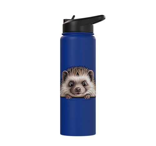 Hedgehog Cute Peeking Spiky Animal Lover Stainless Steel Insulated Water Bottle - color: Royal Blue
