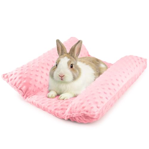 Rabbit Bed, Soft Dot Fleece Bunny Mat, 17x17In Small Animal Pillow for Guinea Pig, Reversible, Washable Pet Cushion Pastel Pink - color: Pastel Pink