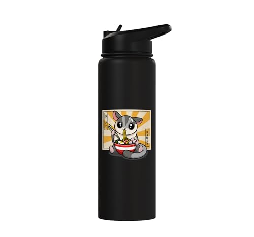 Womens Girls Cute Kawaii Japanese Ramen Sugar Glider Lover Stainless Steel Insulated Water Bottle - color: Black