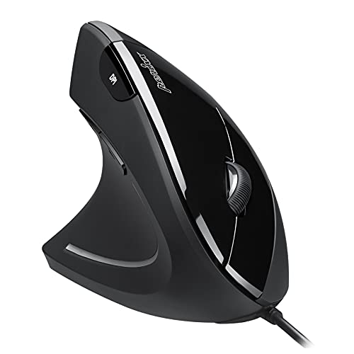 Perixx Perimice-513L Wired Vertical Ergonomic Mouse with 2 DPI, 6 Button Optical Ergo Mouse with 2 Level DPI Switch 1000 1600, Left Handed, Black - style: Wired