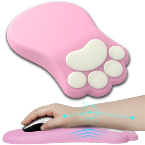 L-SPOUTTO Ergonomic Mouse Pad with Wrist Rest,Cute Cat Paw Mousepad Wrist Support,Comfortable Massage Design Computer Pain Relief Mouse Pad with Non-Slip PU Base for Desk Laptop Gaming Office,Pink - color: Pink