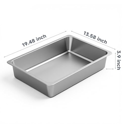 Kirecoo Large Stainless Steel Cat Litter Box Low Entry, Non-Stick | Solid Metal Box, Odor Free, Non Stick, Rust Proof, Easy to Clean, Ideal for Cats, Kittens, Multi-cat & Rabbits, Indoor Use - size: 19.48” L x 13.58” W x 3.9” H