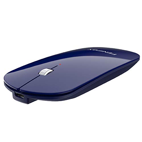 FENIFOX Wireless Bluetooth Mouse, Slim Travel Silent Rechargeable Blue | Flat, Portable, Whisper Quiet, 3 Buttons Design , 2400 DPI Precision for iPad Laptop MacBook Tablet iPhone - color: Blue