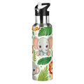 Elephant Palm Leaf Water Bottle Kids Stainless Steel Bottle with Straw Lid | Leak Proof Boys Girls Insulated Tumbler Cup for School 20 oz - color: Multi1