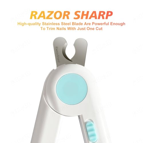 Dog/Cat Nail Clippers with Light - Safe Trimming for Cats & Dogs, Illuminates Quick to Prevent Overcutting, Includes Nail File for Thick Nails