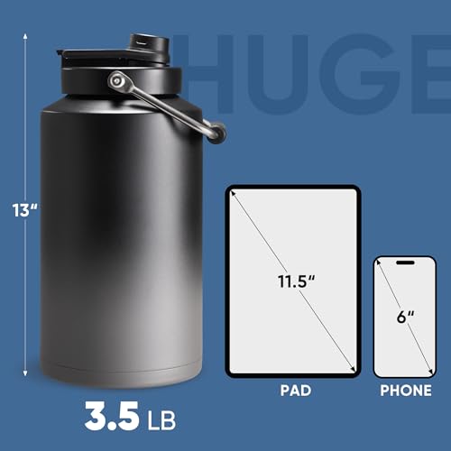 Fijinhom One Gallon Insulated Water Bottle for Travel: 2-in-1 Straw and Spout Lid, Keep Cold 24Hrs, Leakproof, 128oz Water Jug With Handle, Vacuum Stainless Steel for Sports, Hiking, Trip, Black&Grey - color: Grey/Black, size: 128 Ounces
