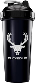 Bucked Up Perfect Shaker Bottle, 28oz, BPA-Free, Dishwasher Safe, Leak-Proof, Black Bottle with White Buck Logo - color: Black/White