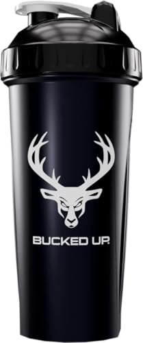 Bucked Up Perfect Shaker Bottle, 28oz, BPA-Free, Dishwasher Safe, Leak-Proof, Black Bottle with White Buck Logo - color: Black/White