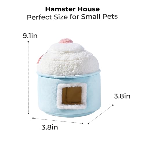 mini&moe Hamster Hideout - Warm Hamster House Cozy Sleeping Small Animal Soft Nest Chew Proof Cage Accessories for Dwarf Gerbil, Rat, Hedgehog, Sugar Glider, Guinea Pig