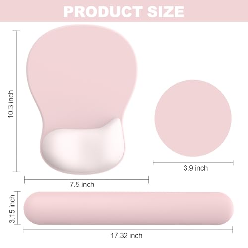 Ergonomic Mouse Pad with Wrist Rest and Keyboard Wrist Rest, Gel Mousepad | Wrist Rest for Computer Keyboard, Pain Relief, Non-Slip PU Base, Pink Mouse Pad with Wrist Support for Gaming, Office - color: Pink