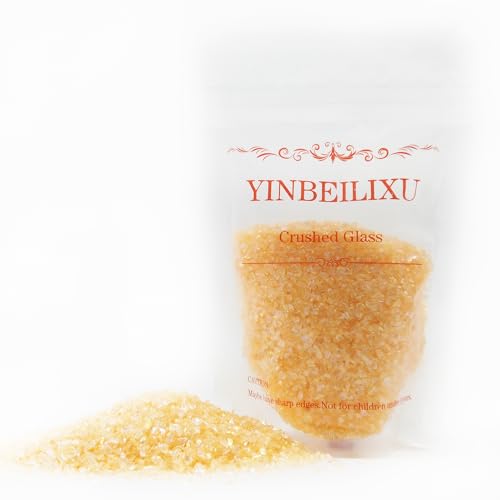 Crushed Glass Glitter, Broken Stones Shattered Glass Chips for Resin Art Crafts, Epoxy Resin Supplies, Geod Painting, DIY Art Projects, Jewelry Making, 2-4mm, 200g/7oz (Orange Yellow) - color: Orange Yellow