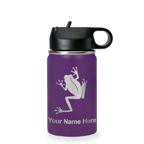 LaserGram Personalized 12oz Water Bottle, Tree Frog (Dark Purple) | Engraved Gift, Vacuum Insulated Stainless Steel, Flip-Top Straw Lid, Laser Engraved With Your Name - color: Dark Purple, size: 12 Ounces