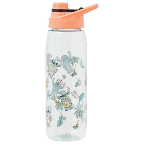 Silver Buffalo Disney Lilo and Stitch Hawaiian Shirt, Water Bottle, 28oz | Lei and Coconut Drink, Tropical Vibes Pattern, Includes Screw-On Lid, 0.83 Liters - color: Lilo and Stitch in Hawaiian Shirt Pattern, size: 28 Ounces
