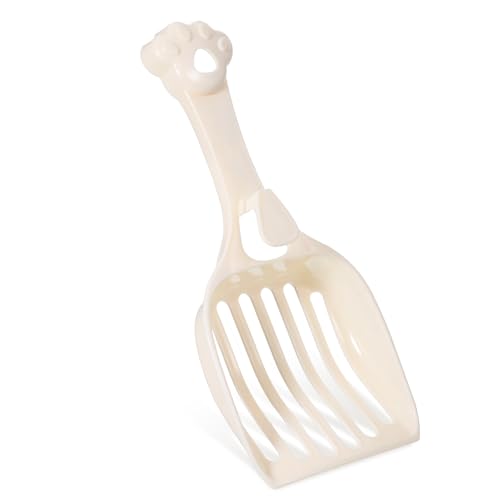 COMNICO Cat Litter Scoop, Durable Plastic Kitty Litter Sifter Scooper with Wide Slats Comfy Handle Deep Shovel Pooper Lifter Captures All Clumps for Easy Sifting Pine Pellets Box (Milky White)