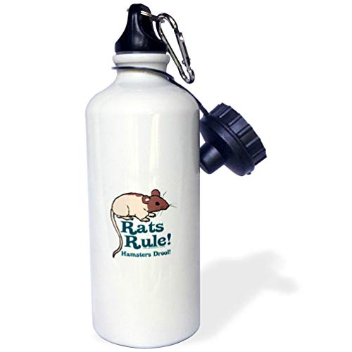 3dRose Rats Rule Sports Water Bottle, 21 oz, White