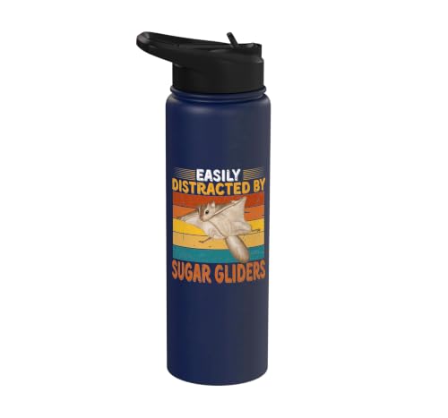 Easily Distracted By Sugar Gliders Cute Sugar Glider Costume Stainless Steel Insulated Water Bottle - color: Navy Blue