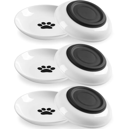 WROSWT Cat Food Bowl,Healthy Ceramic Cat Bowls for Indoor Cats,Anti Whisker Fatigue Cats Dishes Set,Shallow Wide Kitten Plates for Food and Water,Non-Slip Silicone Bottom,6 Pack - size: Shallower-6 Pack