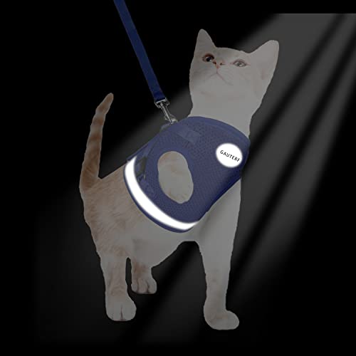 Cat Harnesses and Puppy Harness with Leashes Set, Escape Proof Cat Harness, Adjustable Reflective Soft Mesh Vest Fit Puppy Kitten Rabbit Ferrets's Outdoor Harness - color: NavyBlue, size: XS (Chest: 6" - 8")